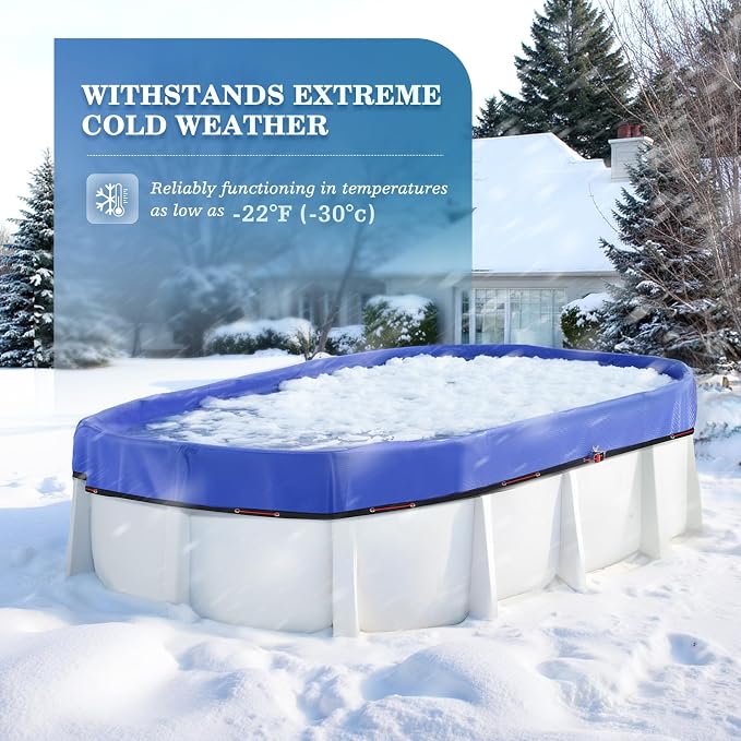 UIRWAY Upgraded 15x30 ft Oval Pool Cover- 200gsm Heavy Duty Fabric Pool Cover for Above Ground Pools, Extra Thick & Durable, Cold and UV Resistant, Includes Winch and Cable Set