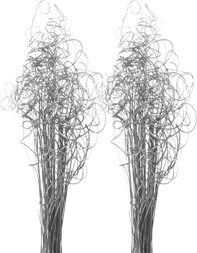 Royal Imports Sparkle Glitter Curly Ting Ting Branches Vase Filler for Wedding, Holiday & Home Decoration, 26”, 75 Stems - Silver