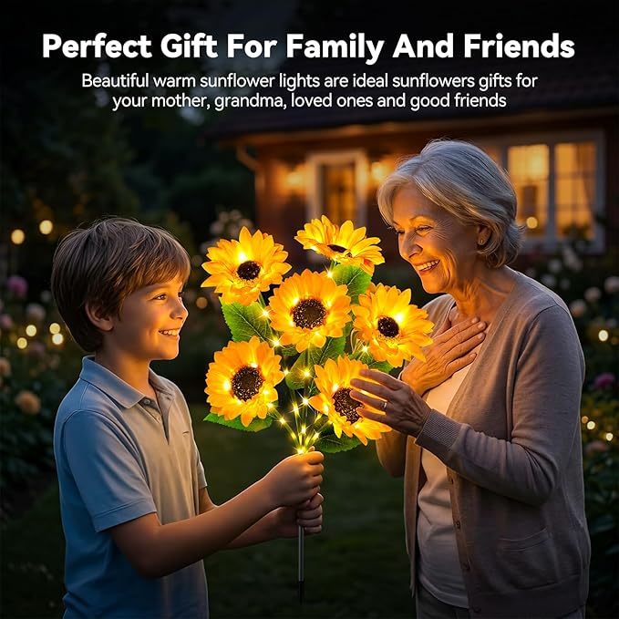 Solar Lights Outdoor Garden Decor, 3 Pack with Upgraded 18 Bright Solar Sunflower Lights, Waterproof Solar Flower Lights Outside Decorations with Auto ON/OFF, Sunflower Gifts for Women Mom Grandma