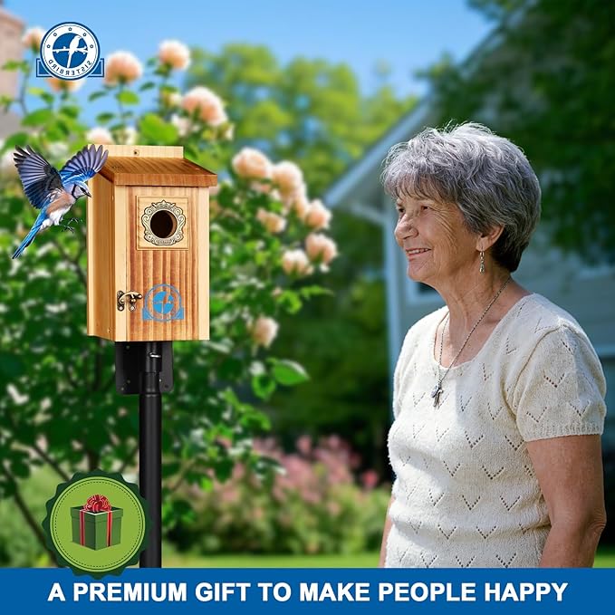 SISTERBIRD Preminum Bluebird Houses for Outside, Wooden Bluebird House, Birdhouses for Outdoors Courtyard, Festival Bird Nesting, Assembly Bird Box, Bluebird Finch Swallow Wren Chickadee
