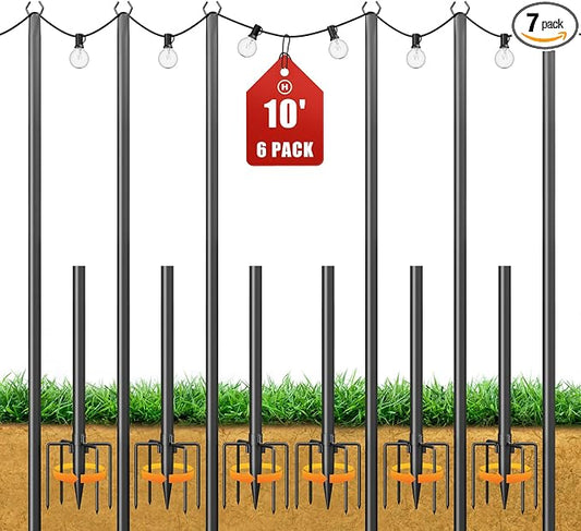 String Light Poles for Outside, 10ft Heavy Duty Poles for Outdoor String Lights Hanging Light, Outdoor Light Poles with Fork, for Patio, Deck