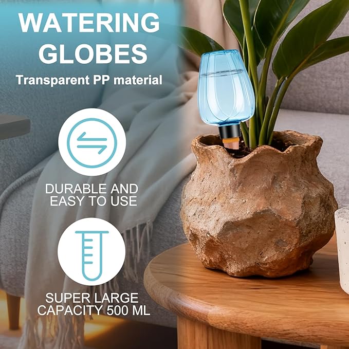 4 Pcs Plant Watering Globes Self Watering Planter Insert Plants Top Fill Water Device Plastic Water Bulbs Slow Release Terracotta for Plants, Blue