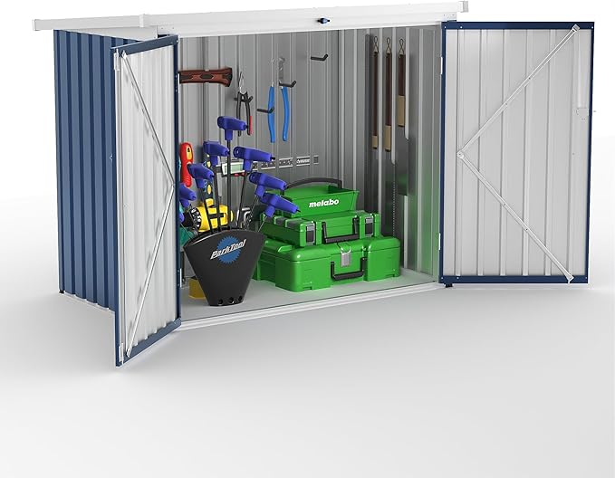 Outdoor Trash Can Storage Box with Lock Latch & Sloped Roof, Outdoor Storage Shed with Galvanized Steel Trash Bin Enclosure for Backyard, Patio & Garden Tool Organization (69.29” x 39.37” x 54.72”)