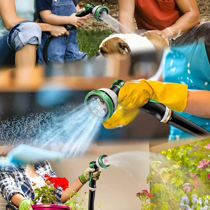 Garden Hose 25FT – Lightweight Water Hose 3/4”, Flexible Hose with 10 Sprayer, Burst-Resistant, Anti-Kink for Outdoor Use, Watering(Green)