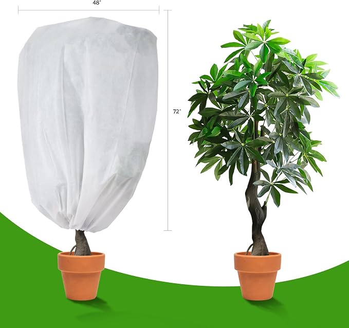 Garutom 2-Pack Plant Covers Freeze Protection 48" x 72" 2.2 oz, Frost Cloth Plants Jacket Drawstring Tree Cover for Outdoor Plants, Shrub Potted Plants Winter