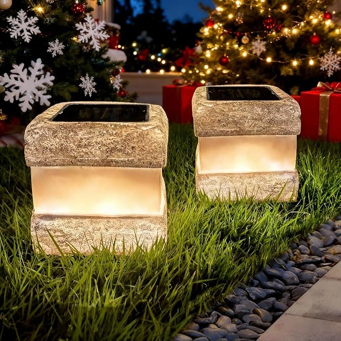 Larekook 2 Pack Solar Rock Lights Outdoor Halloween Decorations,Solar Lights Outdoor Waterproof Fake Rock Light with Warm LED Light for Lawn Landscape Decks Yard Pathway Garden Decor(Grey)
