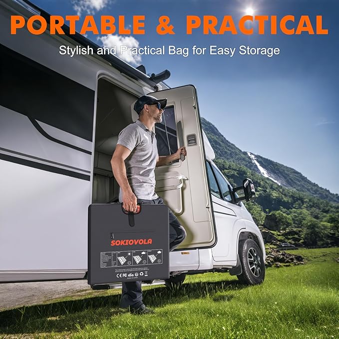 SOKIOVOLA N-Type 16BB 200W Portable Solar Panel for EF/Jackery/Bluetti/Anker Power Station Foldable Solar Panel 25% High Efficiency IP68 Waterproof for Outdoor Trip RV Camping Blackout Off Grid