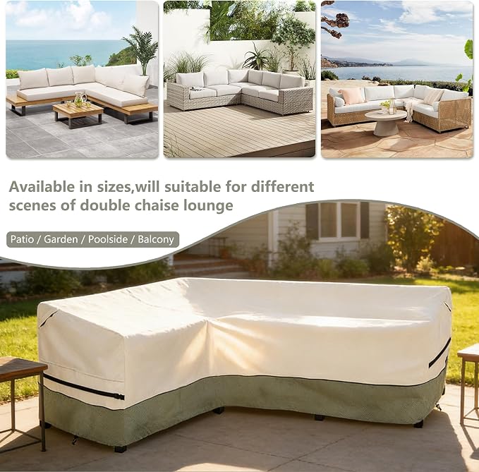 okcool Outdoor Sectional Cover,L-Shaped Patio Furniture Covers for 4-Seater Outdoor Sectional Furniture Couch 58”W (Left Side) x 85”W (Back Length),White&Grayish Green
