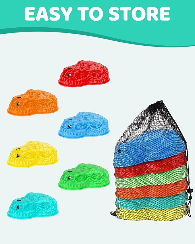 Dinosaur Stepping Stones for Kids 3-5, 6 Pcs Non-Slip Balance Sensory Toys with Mist Spray & Roaring Sound, Light Up Rechargeable Toddler Stepping Stones for Indoor & Outdoor Obstacle Course
