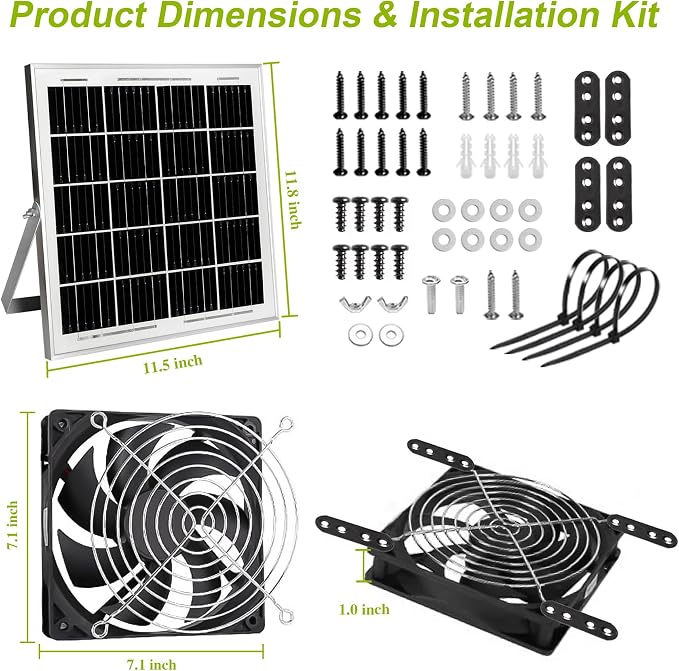 7.1" Solar Powered Exhaust Fan, 16.5 ft Cord + 25W Solar Panel Greenhouse Ventilation Fan, 3800RPM IPX7 Waterproof Solar Vent Fan for Chicken Coop, Shed, Dog House, Outdoor Intake & Exhaust