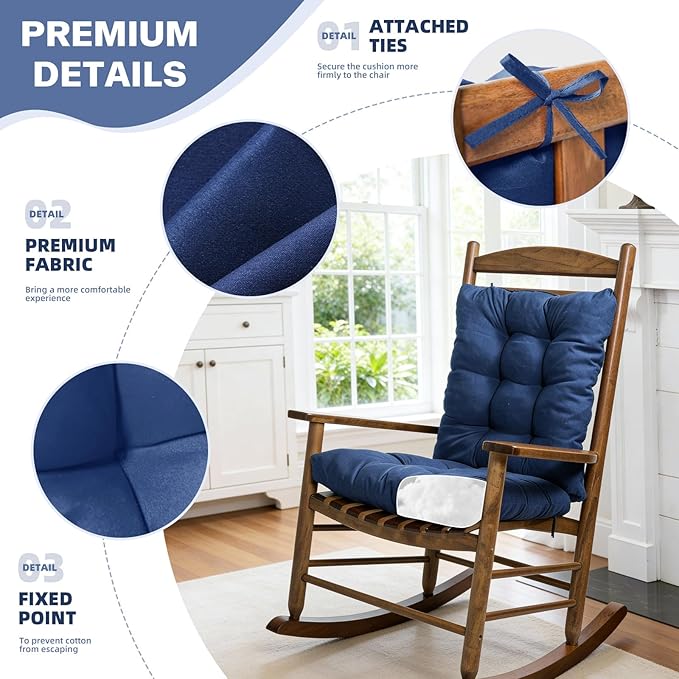 Dark Grey Rocking Chair Cushion Indoor Outdoor High Back Seat Pad Soft Chair Cushion for Patio Porch Garden Kitchen Office