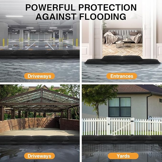 4 Pcs Water Activated Flood Barriers 60 x 6 Inch Flood Barriers for Home Sandless Sand Bags