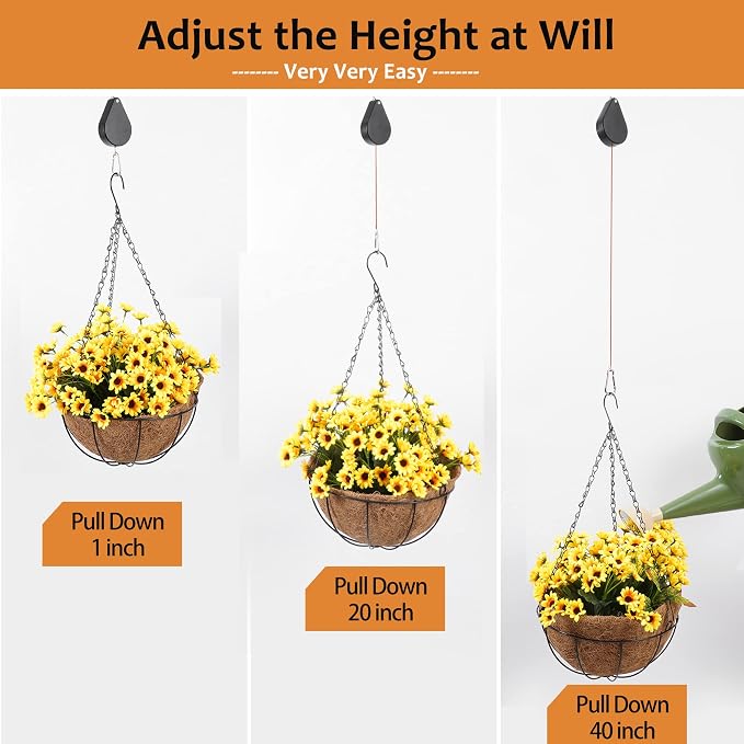 2026 Upgraded Retractable Plant Hanger,Plant Pulleys for Hanging Plants,Easy to Raise and Lower,Quick Lock,Heavy Duty, Adjustable Hook for Garden Baskets Pots,Birds Feeder,(6Pcs,Black)