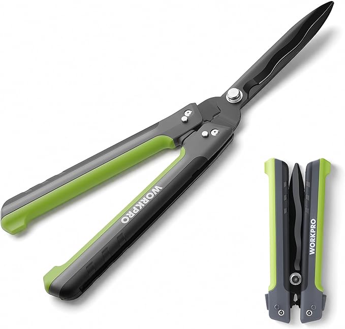 WORKPRO 23" Hedge Shears, Foldable Hedge Clippers with High-Carbon Steel, Manual Hedge Trimmers with Wavy Blades & Ergonomic Handle, Garden Shears for Hedges, Shrubs, Boxwood, Dense Garden Growth