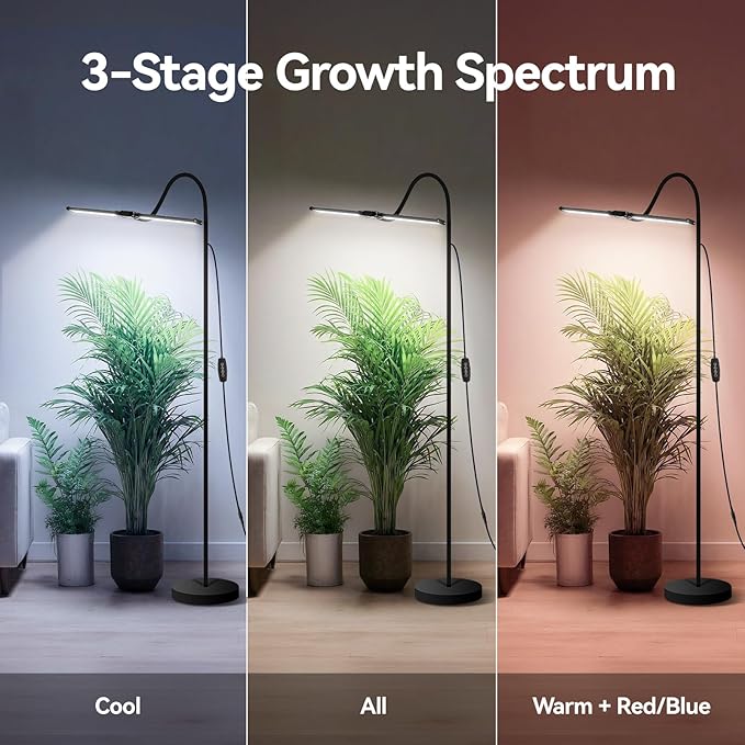 3CCT Grow Lights for Indoor Plants, 168 Full Spectrum LED Plant Light for Indoor Growing with 180° Expandable Lamp Head, 4/8/12H, Dimmable, 67in Tall Adjustable Standing Grow Light with 360° Gooseneck