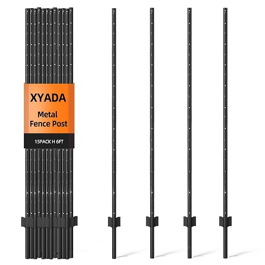 Metal Fence Posts 6feet, Heavy Duty Garden Post Pack 15, Outdoor Black