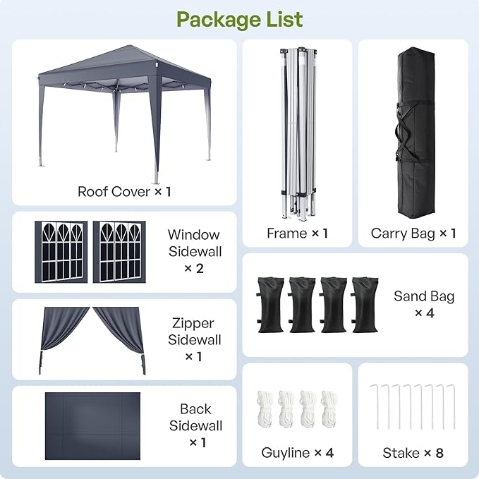 Driftalia 10x10 Pop Up Canopy with Sidewalls, Outdoor Instant Canopy Tent with Carry Bag for Commercial Events, Camping, Backyard Parties - Dark Grey