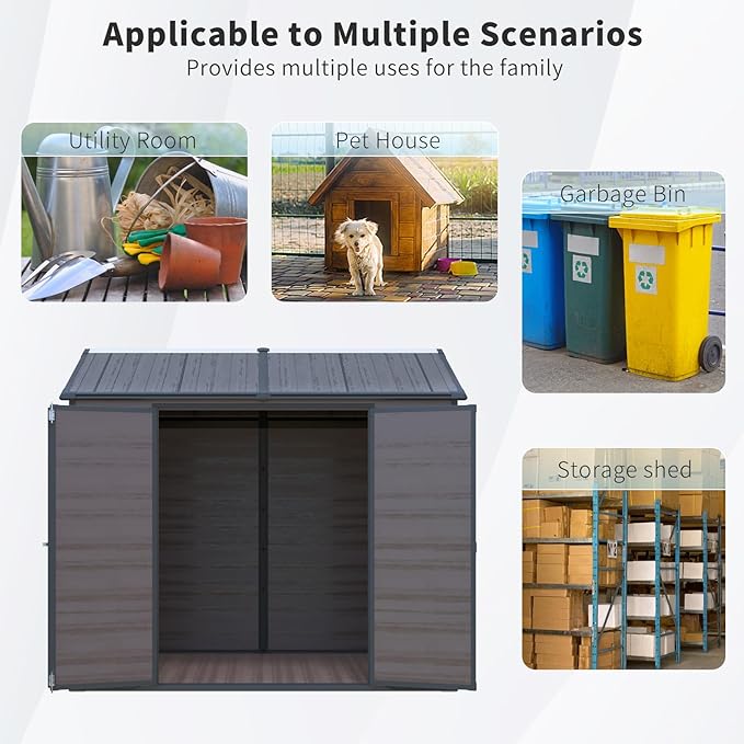 YOPTO 8x6 Ft Resin Outdoor Storage Shed Weather Resistant with Floor,Outdoor Resin Storage Shed W/ 2 Windows,Garden Tool House W/Lockable Door,Pitched Roof & 2 Air Vents,for Backyard,Patio,Lawn,Brown
