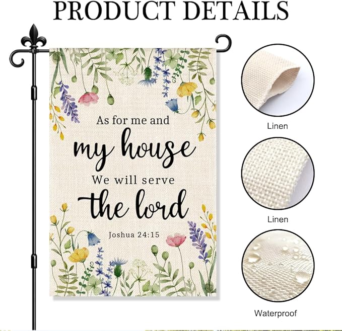As For Me And My House We Will Serve The Lord Joshua 24:15 Garden Flag Double-Sided Yard Outdoor Decoration 12x18 Inch, Christian Flower Garden Garden Flag, Religious Faith Home Decor Banner