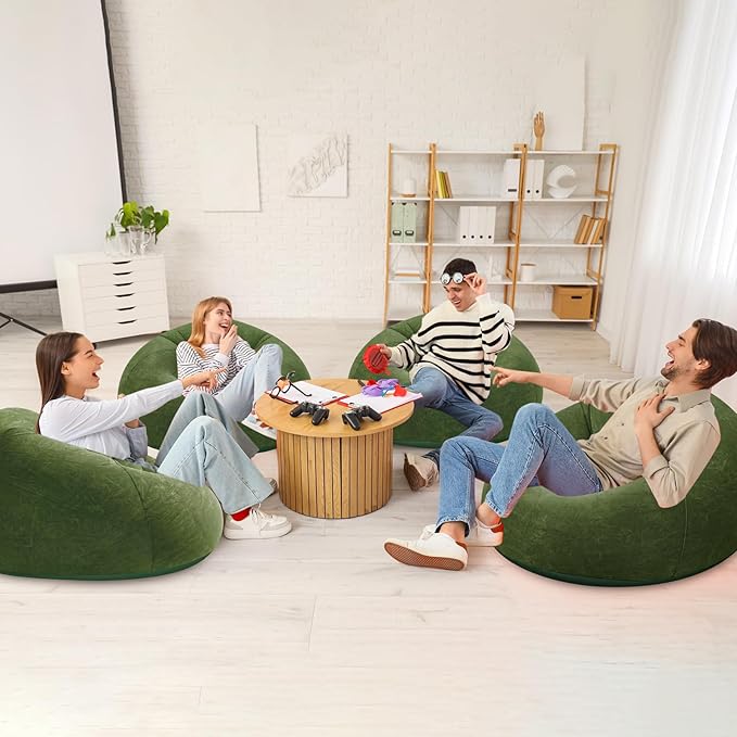 Realspring Inflatable Bean Bag Chairs Outdoor Blow up Camping Chairs Inflatable Lazy Sofa Folding Portable Bean Bag Loungers Couch for Movie Night(Dark Green,12 Pcs)