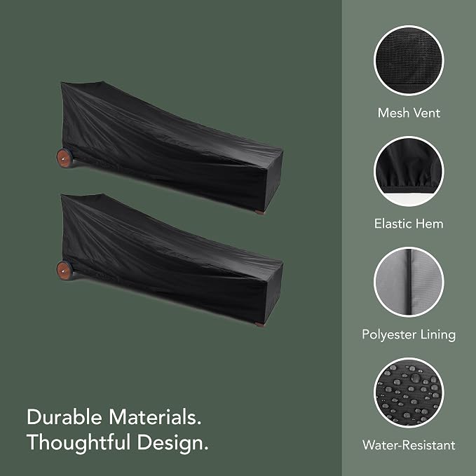 Classic Chaise Lounge Cover 2-Pack, Weather-Resistant Vinyl Outdoor Furniture Covers with Mesh Vent, Elastic Hem, UV Protection, Lightweight Patio Chair Covers - 30W x 82D x 38H - Black