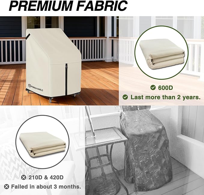 Porch Shield Patio Stackable Chair Covers - Waterproof Outdoor Stack of Chair Cover - 27W x 33D x 46H inch, Beige