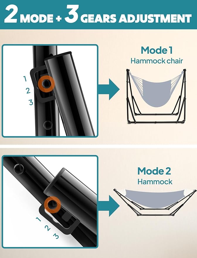 Anyoo 2 in 1 Hammock and Swinging Chair with Collapsible Steel Stand & Carrying Case,Portable & Adjustable,Easy Set Up for Outdoor,Indoor,Porch Swing,Patio,Garden,Camping Trip