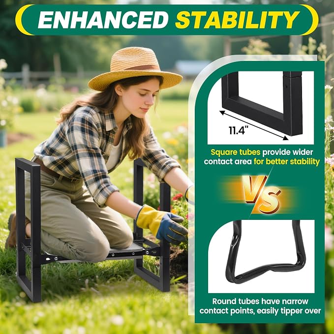 Garden Kneeler and Seat Heavy Duty - 12.7" Wide Garden Kneeling Bench Stool with Handles, Folding Knee Seat Chair Gardening Gifts for Seniors Women Men Gardeners Pain-Free Weeding Planting
