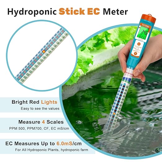 Truncheon EC PPM Nutrient Meter for Hydroponic, Conductivity Tester Stick for Hydroponics Growing PPM Measuring Tool (EC, PPM 500, PPM 700, CF, Temp) for Nutrient Reservoir, Aquaponics, DWC
