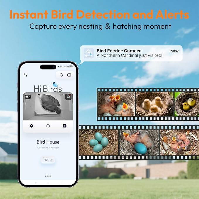 Smart Bird House with Camera – Bamboo Carving, AI Bird Recognition,IP66 Waterproof, Two-Way Audio, App Control,4MP Full-Color Night Vision,Solar-Powered,Cloud & SD Storage (Solar Birdhouse)