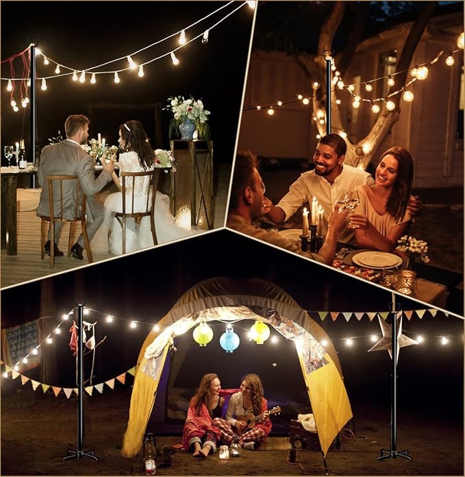 Queension 10FT Ground Base String Light Poles for Outdoor String Lights for Garden, Backyard, Patio Lighting Stand for Parties, Bistro & Weddings, 4.2lbs, 2 Pack