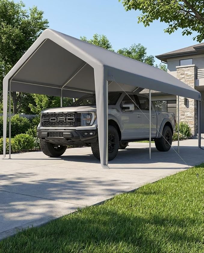 20 ft x 13 ft x 11 ft Carport Top Replacement Cover - Heavy-Duty Grey Tarp, Windproof Waterproof & UV Protected (Top Cover ONLY, Frame Not Included)