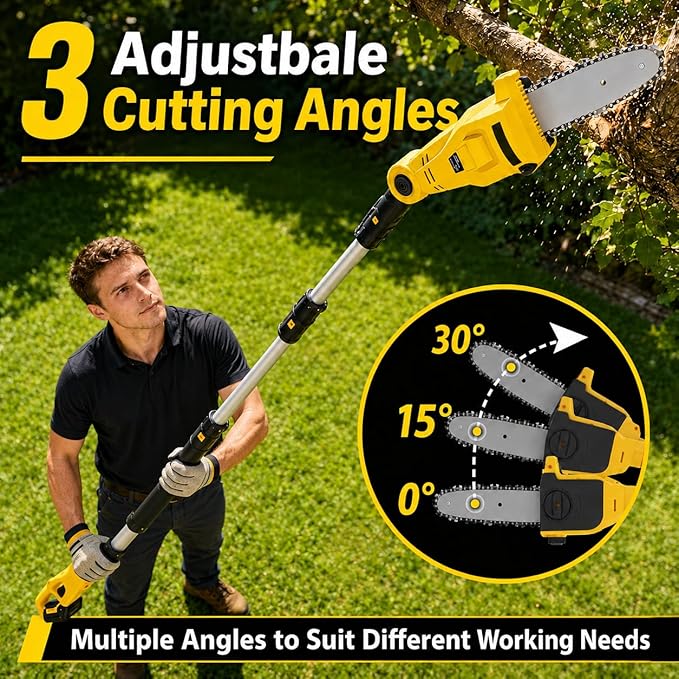 Grasstigon 8" Cordless Pole Saw Compatible with Dewalt 20V Battery | Electric Pole Saw Battery Powered, Tool-Free Tensioning, 14 FT Reach Pole Chainsaw for Tree Trimming Wood Cutting Tool Only