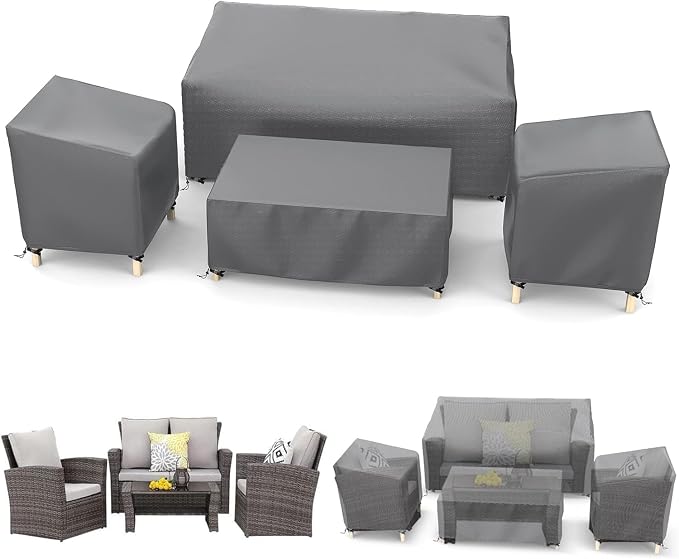STARTWO Outdoor Patio Furniture Covers Waterproof 4-Piece Set, for Chairs 33in, Loveseat 58in, Coffee Table 46in, Grey