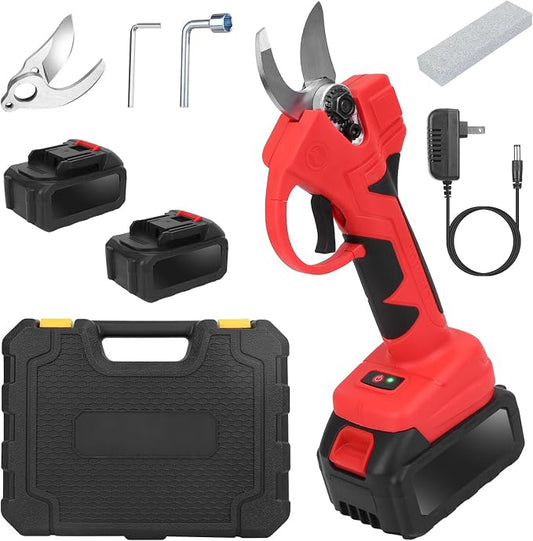 Electric Pruning Shears, 40mm Cordless Power Pruner 21V, 1.6" Tree Branch Cutter with 2PCS 6000mAh Rechargeable Batteries, Replacement Blades Set & Carry Box