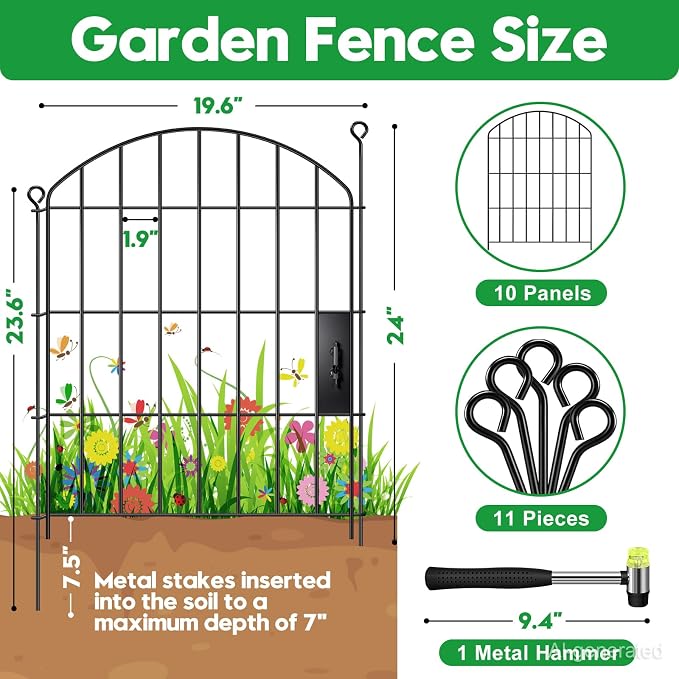 Decorative Garden Fence 24in (H) x16ft (L), Arched Rustproof Metal No Dig Fence for Dogs & Rabbit, Ornamental Animal Barrier for Flower Beds, Border Panels Fencing for Yard & Patio Outdoor Decor