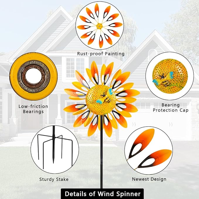 Stargarden Sunflower Wind Spinners, Large Metal Wind Sculptures, Windmill Yard Art,Sunflower Decor for Yard and Garden