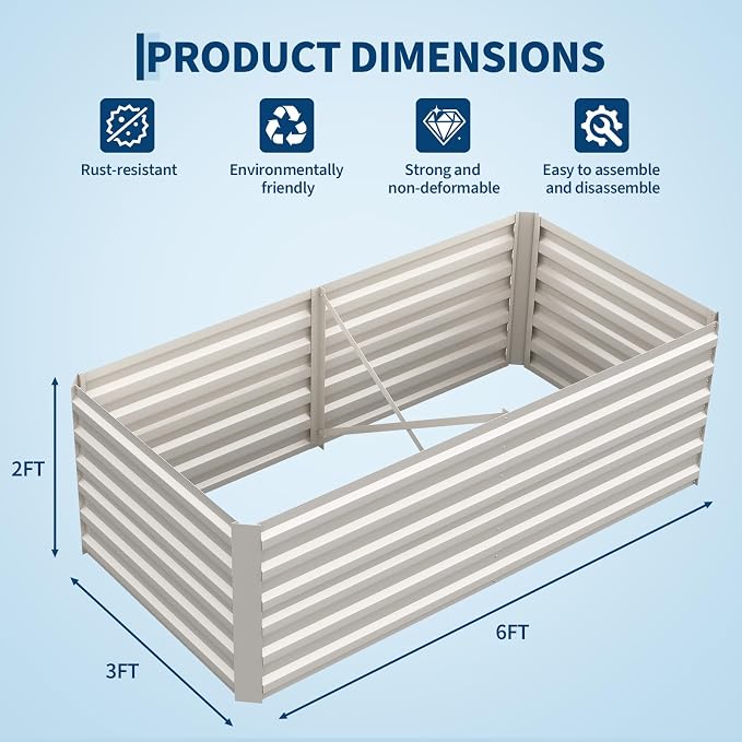 IDEALHOUSE 6x3x2 Ft Galvanized Metal Raised Garden Bed, 24-Inch Tall Heavy Duty Planter Box for Vegetables, Herbs & Flowers, Rust-Resistant Outdoor Gardening Bed, Beige