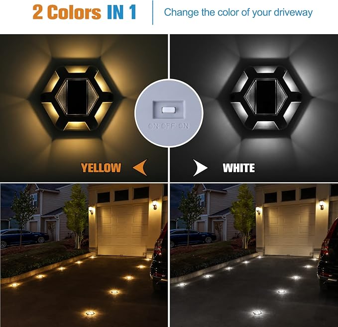 VOLISUN Solar Deck Lights Driveway Dock Lights, 12-Pack Waterproof Outdoor LED Aluminum Dock Lighting Warning Step Light for Driveway Sidewalk Garden Pathway Yard(Warm White+White,2 in 1),Auto On/Off