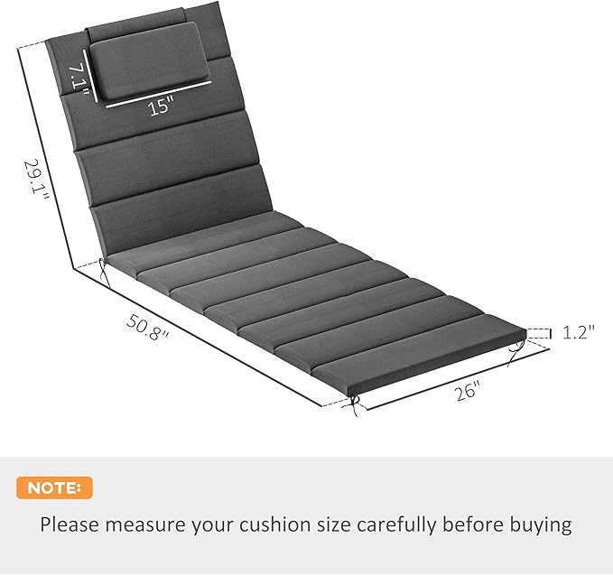 Outsunny Outdoor Lounge Chair Cushion Set of 2, 80" x 26" UPF50+ 230gsm Olefin and 25D High-Density Foam, Foldable Patio Chaise Lounge Cushion Set, Fade Resistant for Lawn Pool, Dark Gray