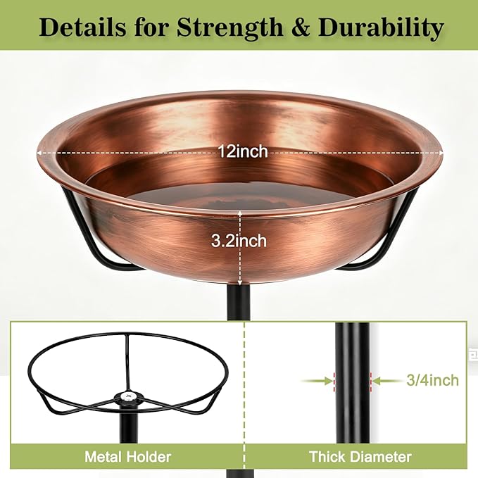 Gtongoko Metal Bird Bath for Outside Heavy Duty, 35 Inch Bird Feeder Birdbaths for Outdoors, Garden Bird Bath Bowl with 5-prongs Base