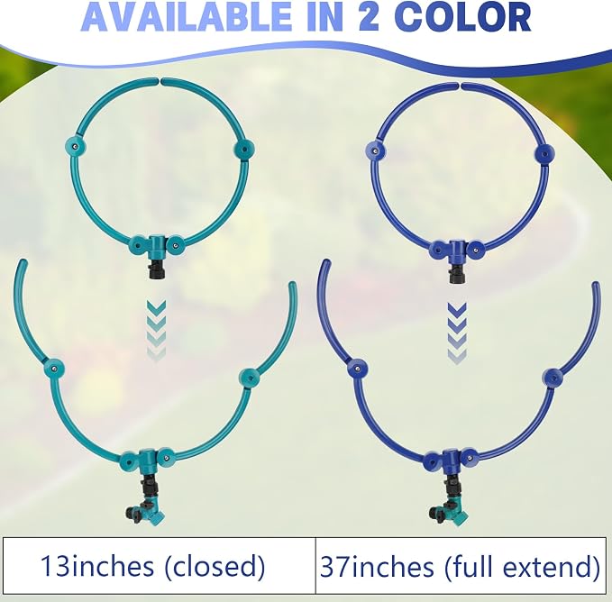 4 Pcs 360° Tree Water System Tree Root Watering Ring 13 Inch Circle Sprinkler Irrigation Slow Release Targeted Water with Y Hose Splitter for New Tree Outdoor Plants Raised Garden Beds (Blue, Small)