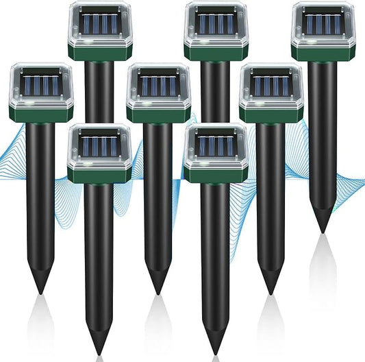 Mole Repellent Solar Powered, 8-Pack Ultrasonic Repeller Outdoor Yard and Garden, Get Rid of Moles Gopher Vole Groundhog Snake Chipmunk, Waterproof Sonic Spikes Mole Deterrent