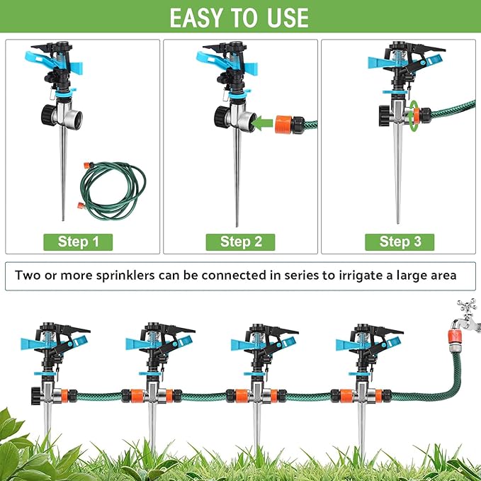 12 Pack Lawn Sprinklers for Yard Bulk Heavy Duty Water Sprinkler Head Adjustable 360 Degree Rotating Water Sprinklers Above Ground for Lawn Garden Flower Grass Irrigation Playtime