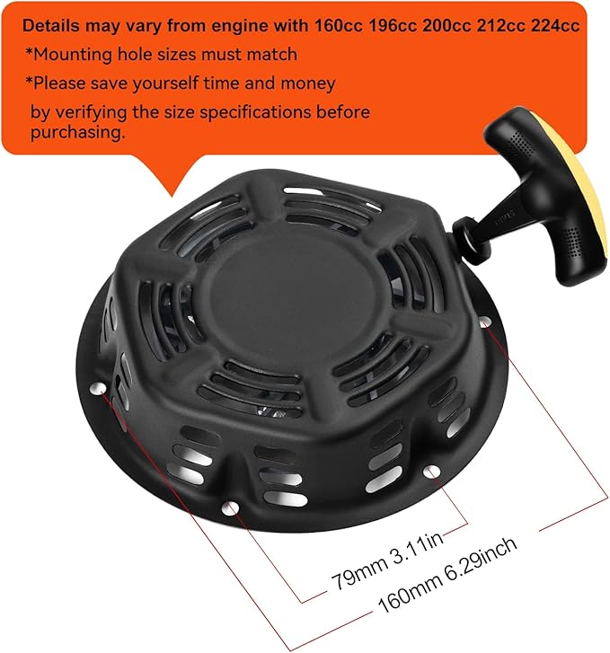 SOFO Pull Start Assembly for Champion 196cc 208cc 212cc 224cc 3000 3500 4000 4500 Watt 5.5hp 6.5hp Engine CPE Generator Water Pump Pressure Washer Recoil Starter Pull Cord Replacement