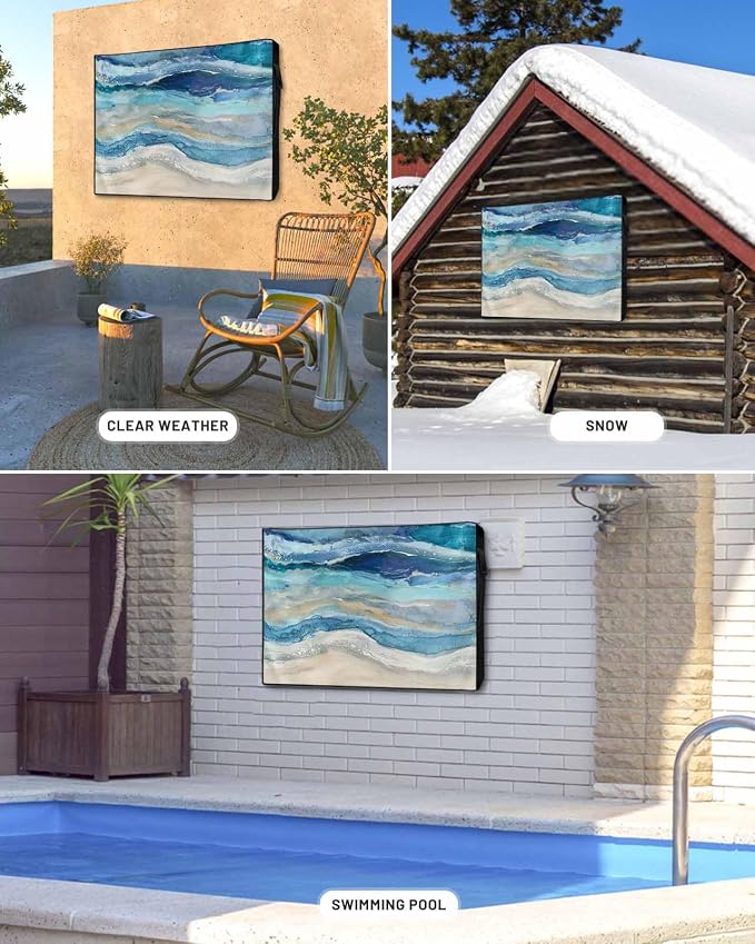 Outdoor TV Cover 48-50 Inch Weatherproof, Blue Coastal Outdoor TV Enclosure with Zipper & Roll Up Front Flap, Summer Beach Nautical Abstract Art Waterproof TV Covers for Outside Flat Screen TV