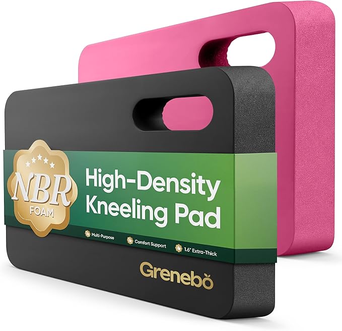 Grenebo 2-Pack 1.6" Extra Thick NBR Foam Garden Kneeling Pads, Ultra Soft Cushion Kneeling Pads for Gardening, Gardening Kneeling Pad for Baby Bathing, Work, Exercise, 17.3×11×1.6 in, Black Pink
