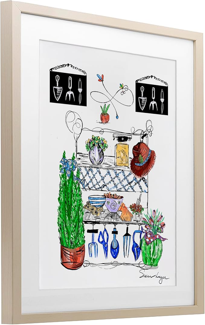 Stupell Industries Spring Gardening Potting Shed Birch Framed Print Under Glass design by Susan Lugar, 21 x 17