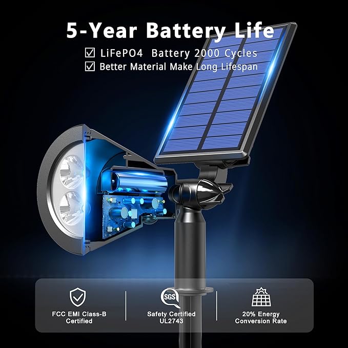 Solar Lights Outdoor Waterproof IP65,6500K Super Bright LED,2 Lighting Modes, Solar Powered Yard Garden Solar Spot Lights for Flag Landscape Auto On/Off-4 Pack