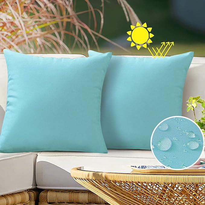 VAKADO Outdoor Waterproof Throw Pillow Covers 24X24 Set of 2 Decorative Aqua Patio Furniture Turquoise Cushion Cases Outside Decor for Couch Garden Bench Porch